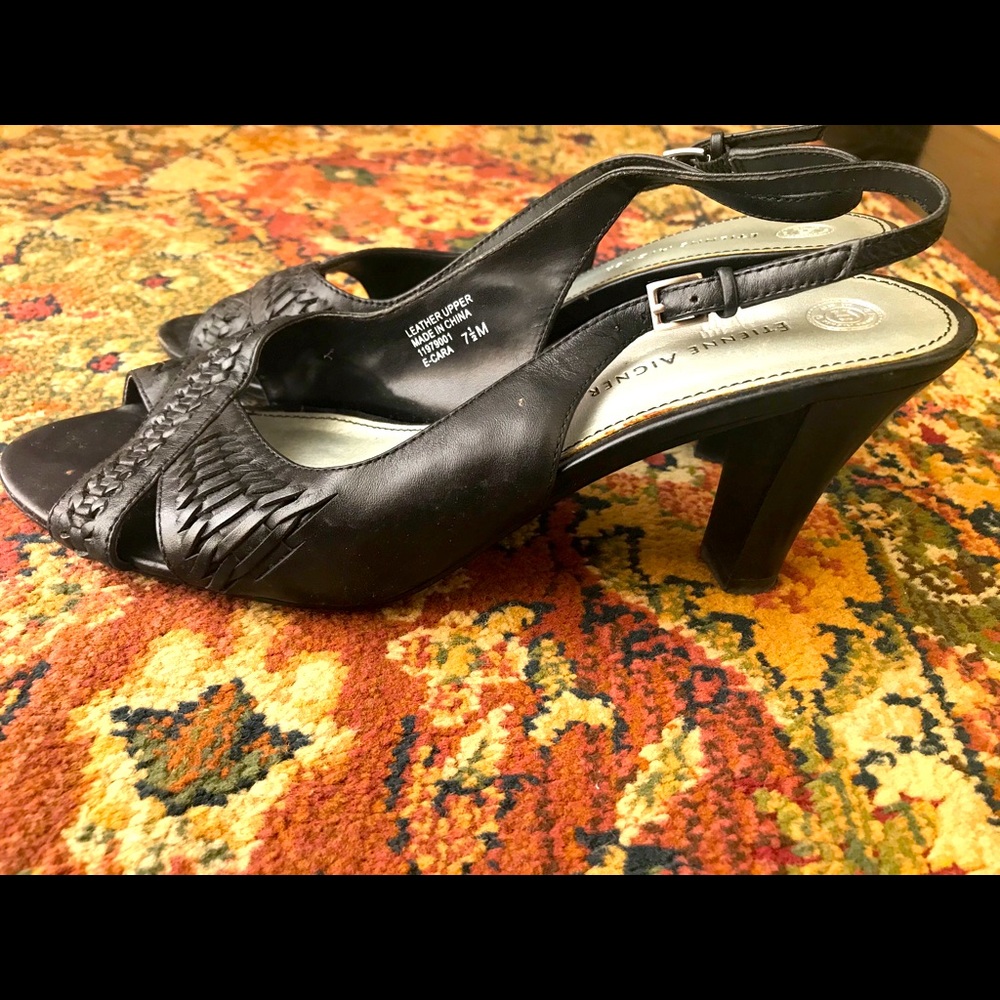 Black heeled sling backs